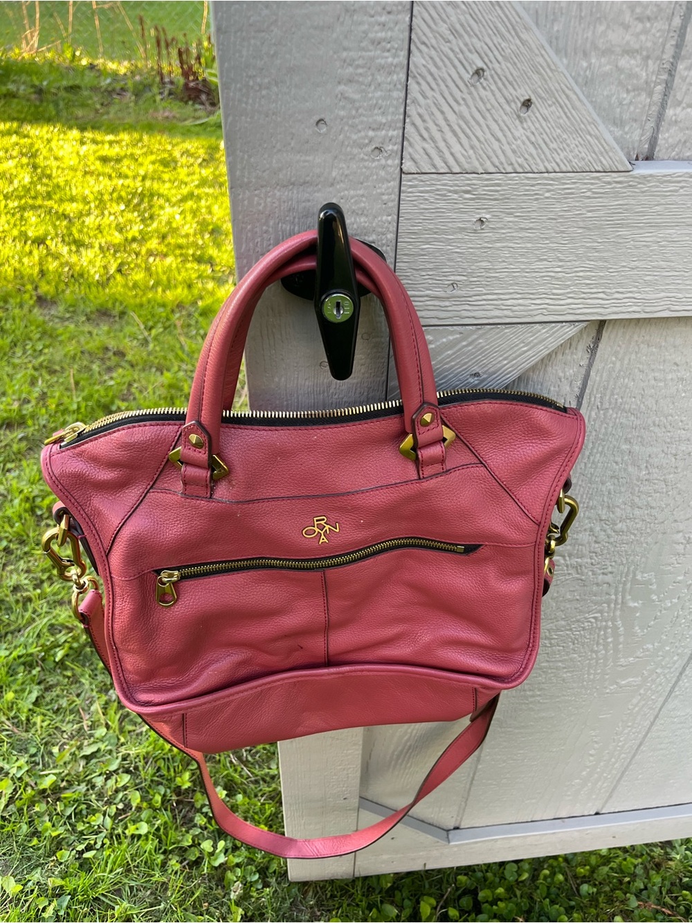 Oryna Pink Leather Satchel Bag with Gold Hardware